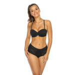 Dwuczesciowy Stroj kapielowy PUSH UP z wysokim stanem BRIGITT vF NEGRO Czarny LAVEL przod