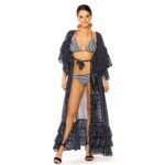 Sukienka Plazowa Dluga Kapielowa FALBANKA LUNA S33 GRANATOWA LAVEL przod