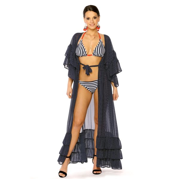 Sukienka Plazowa Dluga Kapielowa FALBANKA LUNA S33 GRANATOWA LAVEL przod