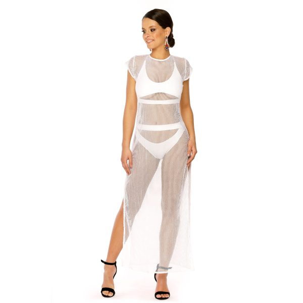 Sukienka Plazowa Dluga Kapielowa TUNIKA BIALA LAVEL przod