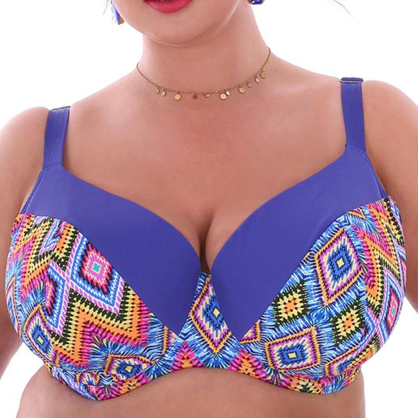 modny biustonosz kapielowy plus size Loren 2 N13 radosny kolorowy wzor na duzy biust autorskie miski Size producent LAVEL przod