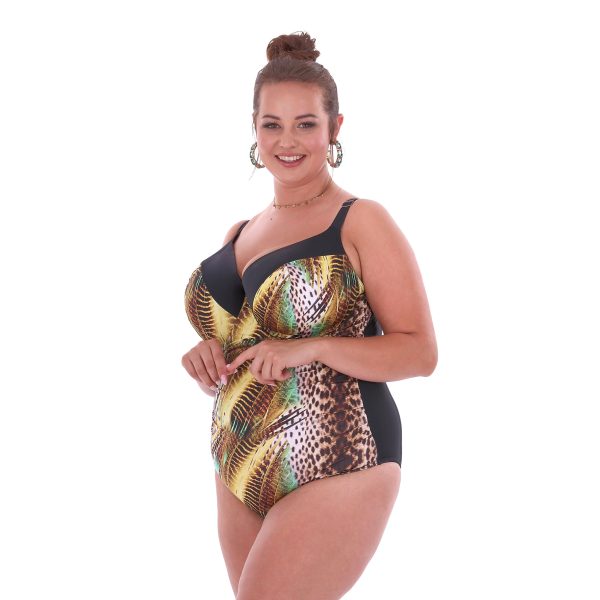 stroj kapielowy jednoczesciowy plus size Leila F11 modny zwierzecy motyw bok wyszczuplajacy autorskie miski piankowe Size polski producent LAVEL
