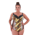 stroj kapielowy jednoczesciowy plus size Leila F11 modny zwierzecy motyw przod wyszczuplajacy autorskie miski piankowe Size polski producent LAVEL