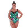 stroj kapielowy jednoczesciowy plus size Leila N16 w liscie i kwiaty modny zielony kolor wyszczuplajacy autorskie miski piankowe Size polski producent LAVEL