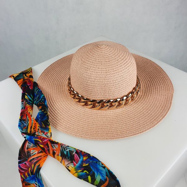 kapelusz letni plazowy z lancuchem Luna Pale Pink Pudrowy Roz polski producent strojow kapielowych LAVEL calosc osobno szarfa