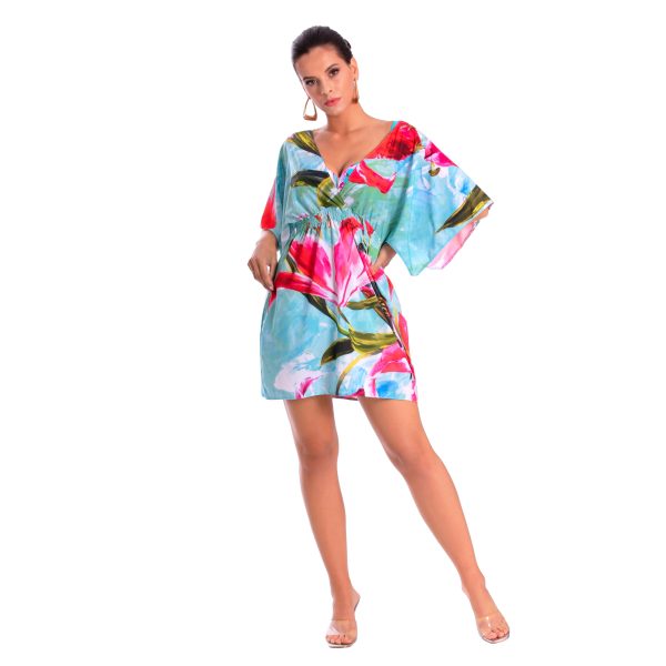 LUNA C4 sukienka narzutka plazowa na kazda figure wyszczuplajaca w kwiaty polski producent lavel 2023 przod