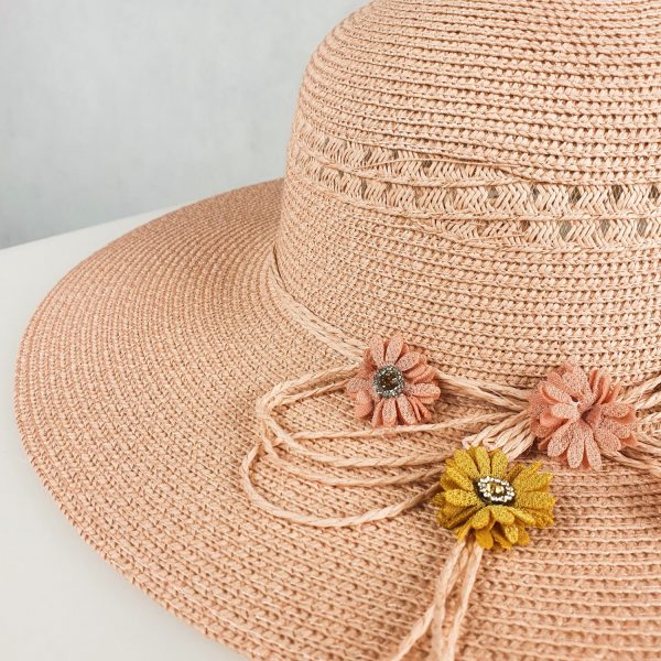 lily kapelusz damski slomkowy rozowy dodatki plazowe okrycie glowy polski producent lavel 2023 detal.jpg