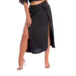 RITA SKIRT R7 czarna spodniczka plazowa z rozcieciemi midi polski producent lavel 2023 przod