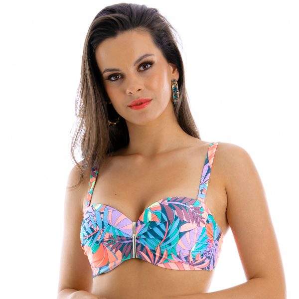 PROF Brigitt Cup C7 biustonosz stanik kapielowy push up pastelowy z odpinanymi ramiczkami w roslinny wzor na maly biust usztywniany polska produkcja lavel 2024