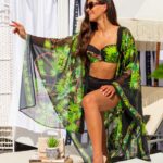 kimono Z23 zielone narzuta na stroj kapielowy peniuar przezroczysty szlafrok pareo narzutka plazowa liscie polska produkcja lavel 2024 5p2