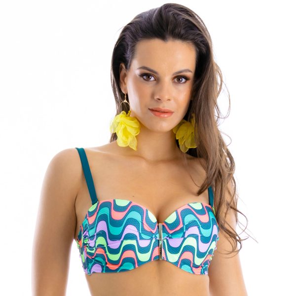 Brigitt Cup C6 Turkusowa gora od bikini Biustonosz stanik kapielowy push up na maly biust usztywniany z odpinanymi ramiaczkami bardotka w szlaczki wzorki polski producent LAVEL 2024 (1)