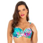 Brigitt cup N23 stanik kapielowy pushup usztywniany biustonosz kapielowy turkusowy w rozowe kwiaty gora od stroju kapielowego bikini push up dla maleo biustu polski producent LAVEL 2024 (1)