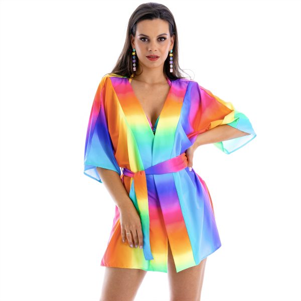 Kristina C8 Kolorowa sukienka narzutka plazowa z paskiem narzuta na stroj kapielowy dodatki plazowe cieniowana z dlugim rekawem pareo krotka XXL polski producent LAVEL 2024 (1)