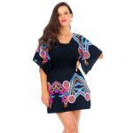 Luna Z22 Nrzutka plazowa w kwiaty w rosliny krotka sukienka plazowa zwiewna narzta na stroj kapielowy z rekawami nietoperz z szerokimi rekawami polski producent LAVEL 2024 (1)