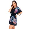 Luna Z22 Nrzutka plazowa w kwiaty w rosliny krotka sukienka plazowa zwiewna narzta na stroj kapielowy z rekawami nietoperz z szerokimi rekawami polski producent LAVEL 2024 (4)