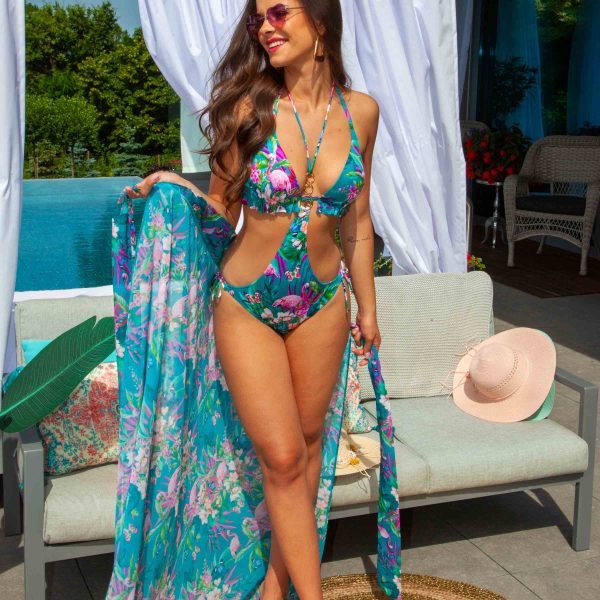 Panties Lili v. Monikini N23 Monokini oryginalny kostium kapielowy wiazany na szyi turkusowy w kwiaty w roslinny wzor ekstrawagancki bikini zakrywajace brzuch lavel polski producent LAVEL 2024 (2)