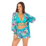 Paola Komplet N23 Komplet plazowy komplet damski z szortami ze spodenkami narzutka plazowa letni komplet nad wode bialy w kwiaty narzutka na stroj kapielowy polski producent LAVEL 2024 (1)