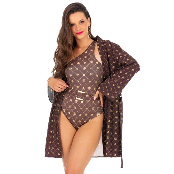 Selena L2 Krotka sukienka narzutka plazowa z paskiem na duzy biust na duzy brzuch wyszczuplajaca narzuta na kostium kapielowy z dlugim rekawem lavel polski producent LAVEL 2024 (1)