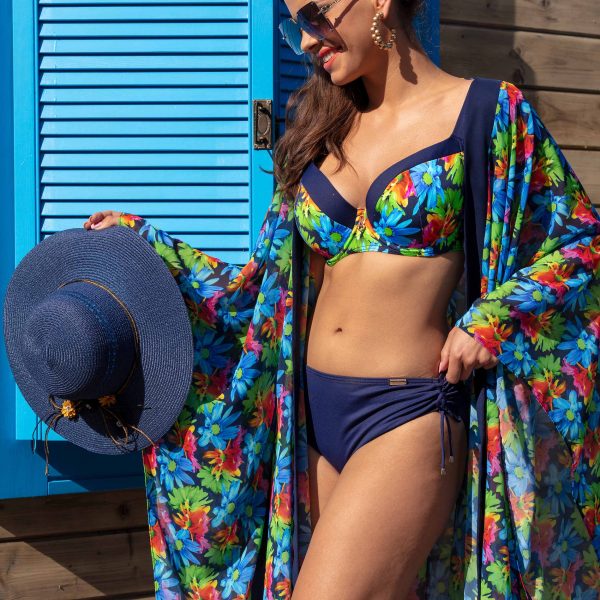 kimono n22 szlafrok narzutka na plaze na lato na stroj kapielowy sukienka na kostium w kwiatki kwiatowy wzor plus size lavel 2024(1a)