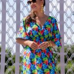 luna n22 krotka sukienka lazowa z gumka w talii w kwiaty drobne narzutka pareo peniuar polska produkcja lavel(1b)