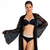 Aura K44 Elegancka czarna koronkowa narzutka plażowa długa z rozkloszowanymi rękawami czarny góra od bikini dół od bikini LAVEL polska produkcja 2025 4