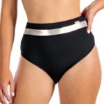 Figi Oxana Gold Wyszczuplające majtki kąpielowe z wysokim stanem i złotym akcentem czarny złoty kostium kąpielowy LAVEL polska produkcja 2025 1