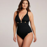Frida 1 Negro Jednoczęściowy miękki kostium kąpielowy z push up wiązany na szyi modelujący brzuch czarny biustonosz kąpielowy LAVEL polska produkcja 2025 1