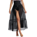 Kami Skirt Negro Czarna rozkloszowana spódnica plażowa typu hiszpanka z falbanami i złotym zapięciem LAVEL polska produkcja 2025 1