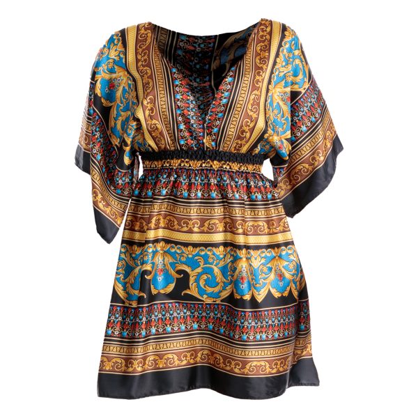 Luna Z27 Szybkoschnąca sukienka plażowa z kopertowym dekoltem i gumką w talii kolorowy czarny zółty pomarańczowy pus size narzuta na strój kąpielowy LAVEL 2025 1