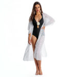 Luna S S3 Długa biała narzutka na strój kąpielowy w błyszczące kropki prześwitujący szlafrok plażowy biały śmietanowyxxl LAVEL 1