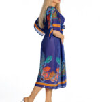 Luna S Z26 Granatowa długa nażutka plażowa z szerokimi rękawami w stylu boho chabrowy granatowy niebieski 2