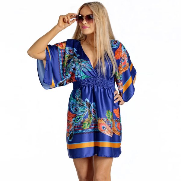 Luna Z26 Krótka szukienka plażowa wyjątkowy design i gumka podreślająca talię chabrowy granatowy niebieski 01