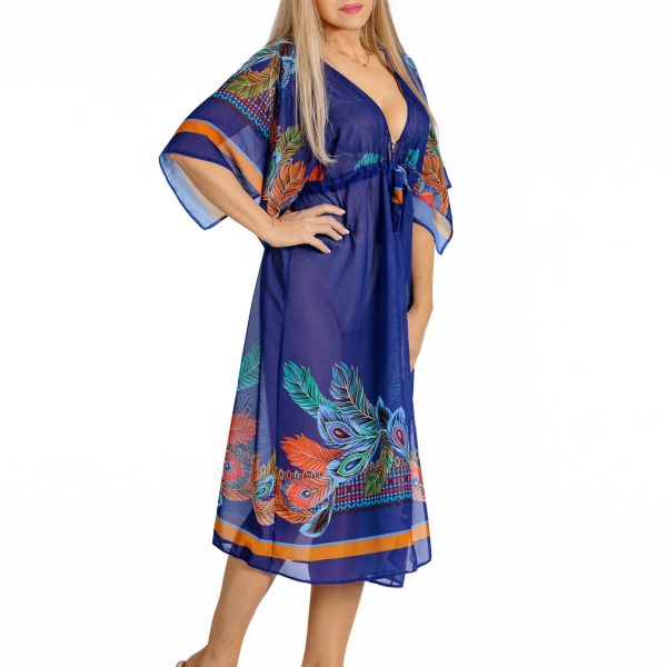 Luna s Z26 długa szukienka plażowa wyjątkowy design i gumka podreślająca talię chabrowy granatowy niebieski 02