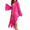 Aura K39 Długi ażurowy szlafrok plażowy seksowana koronkowa narzutka plażowa różowa narzyta na stroj kapielowy azurowa narzutka lavel 13