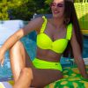 Brigitt B Cup Yellow F Neonowy biustonosz kąpielowy push up z falbanowymi odpinanymi ramiączkami żółty neonowy kostium kąpielowy dwuczęściowy strój kąpielowy LAVEL polska produkcja 2025 20