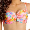 Brigitt Cup C11 Biustonosz kąpielowy push up z odpinanymi ramiączkami w drobne kwiatki o neonowym looku pomarańczowy neonowy koralowy kostium kąpielowy dwuczęściowy strój kąpielowy LAVEL 2025 13