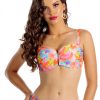 Brigitt Cup C11 Biustonosz kąpielowy push up z odpinanymi ramiączkami w drobne kwiatki o neonowym looku pomarańczowy neonowy koralowy kostium kąpielowy dwuczęściowy strój kąpielowy LAVEL 2025 7
