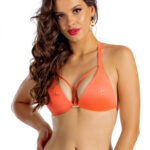 Dora Cup A8 Biustonosz kąpielowy z wbudowanym push upem i wiązaneim n szyi oraz zmysłowymi paseczkami przy biuście koralowy kostium kąpielowy dwuczęściowy strój kąpielowy LAVEL polska produkcja 2025 1