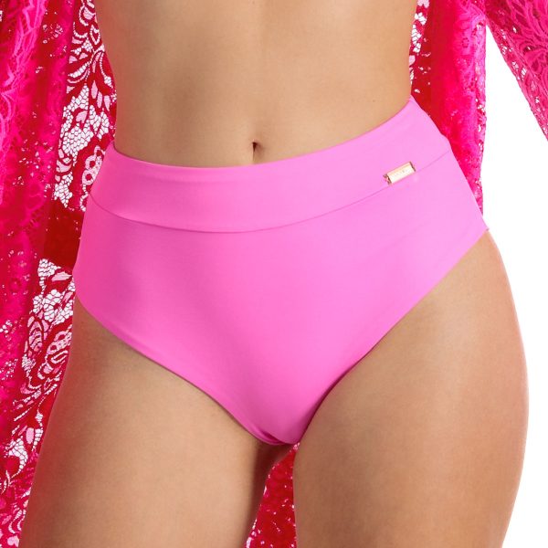 Figi v M Rosebud Modelujące majtki kąpielowe z wysokim stanem i wycięciem na pośladki oraz szwem z tyłu różowy kostium kąpielowy dwuczęściowy strój kąpielowy LAVEL 2