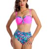 Figi v O C14 Wyszczuplające majtki kąpielowe z wysokim stanem modelujące z marszczeniem na brzuchu kolorowy różowy kostium kąpielowy dwuczęściowy strój kąpielowy LAVEL 6