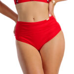 Figi v O Sandia Wyszczuplające majtki kąpielowe z wysokim stanem modelujące z marszczeniem na brzuchu czerwony rubinowy kostium kąpielowy 1