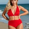 Figi v O Sandia Wyszczuplające majtki kąpielowe z wysokim stanem modelujące z marszczeniem na brzuchu czerwony rubinowy kostium kąpielowy 10 Sienna Ocean Breeze (1)