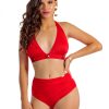 Figi v O Sandia Wyszczuplające majtki kąpielowe z wysokim stanem modelujące z marszczeniem na brzuchu czerwony rubinowy kostium kąpielowy 5