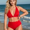 Figi v O Sandia Wyszczuplające majtki kąpielowe z wysokim stanem modelujące z marszczeniem na brzuchu czerwony rubinowy kostium kąpielowy 5 Sienna Ocean Breeze(1) (1)