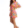 Luna C11 Szybkoschnąca krótka sukienka zwiewna narzutka plażowa z gumką w talii w motywie kwiatowym pomarańczowy neonowy koralowy narzuta na kostium kąpielowy LAVEL 2025 6
