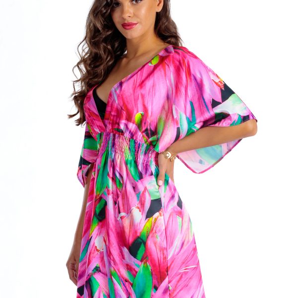 Luna C15 Szybkoschnąca sukienka letnia z lekkimi rękawami i modelującą gumką w talii różowy LAVEL polska produkcja 2025 3 Luna C15 Szybkoschnąca sukienka letnia z lekkimi rękawami i modelującą gumką w talii różowy LAVEL polska produkcja 2025 3