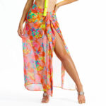 Pareo C11 Chusta plażowa kwiatowe pareo na strój kąpielowy pomarańczowy neonowy koralowy narzuta nastroj kapielowy narzutka plażowa chusta plażowa LAVEL 2025 1