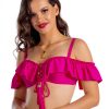 Samanta Cup Sirop Biustonosz kąpielowy push up z falbanką i odpinanymi ramiączkami góra od bikini hiszpanka różowy kostium kąpielowy dwuczęściowy strój kąpielowy LAVEL 3