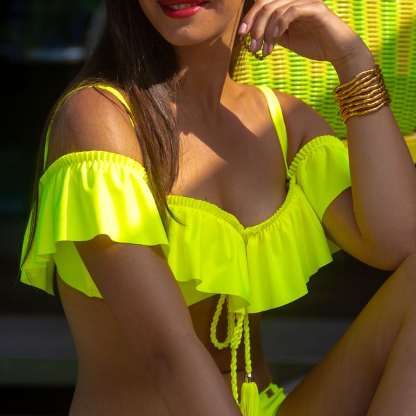 Samanta Cup Yellow F Zmysłowy biustonosz kąpielowy push up typu hiszpanka w neonowej odsłonie żółty neonowy kostium kąpielowy dwuczęściowy strój kąpielowy LAVEL polska produkcja 2025 1