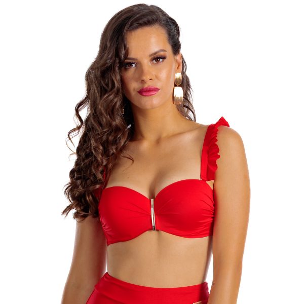 p Brigitt B Cup Sandia Czerwony biustonosz kąpielowy push up z falbankami i odpinanymi ramiączkami dwuczęściowy strój kąpielowy LAVEL 2025 1